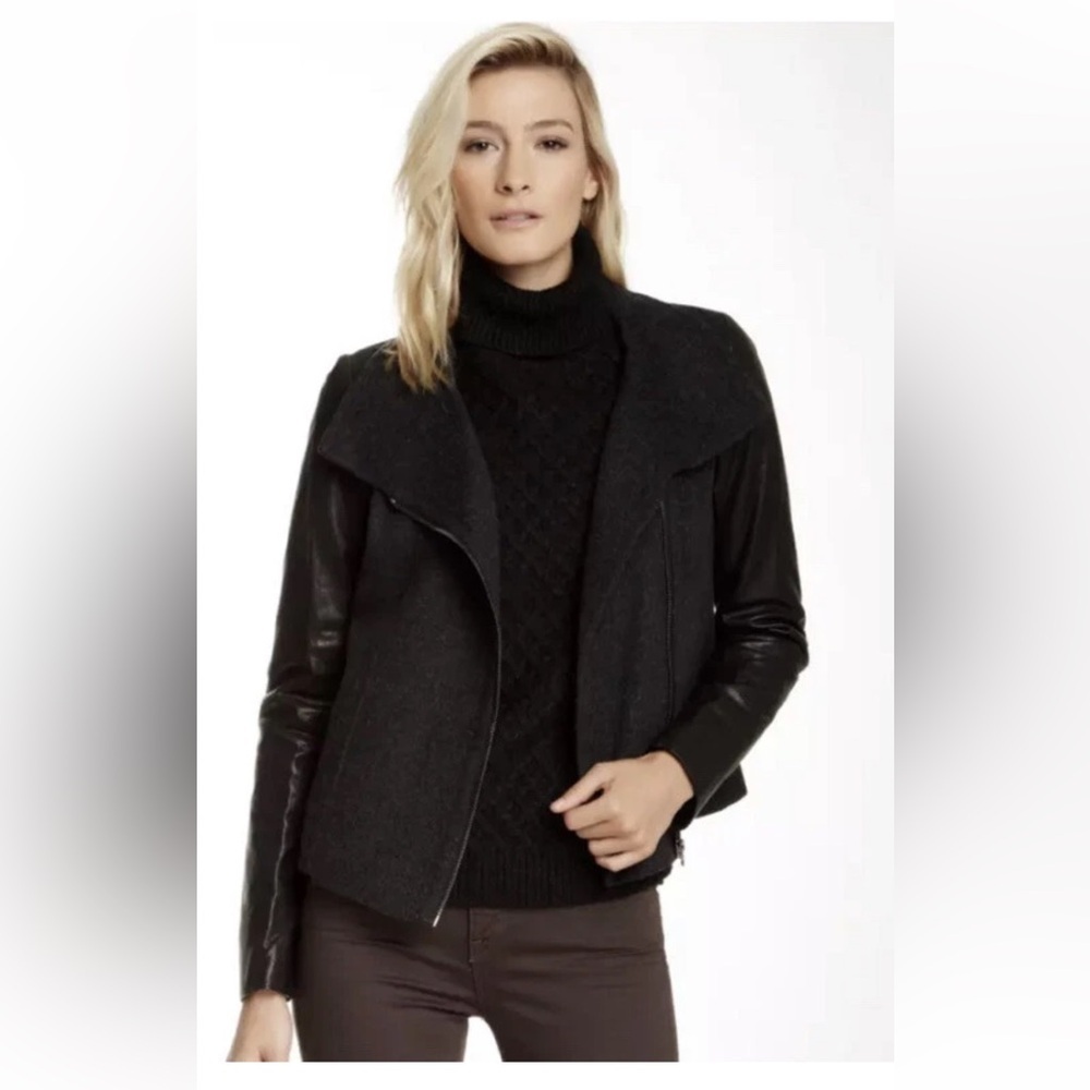 Vince MEDIUM Leather and 90% Wool Jacket gray